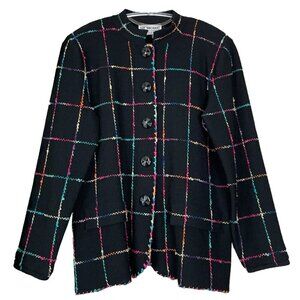 Vtg The Michael Collection Buttoned Knit Cardigan Jacket Black Multicolor Size L